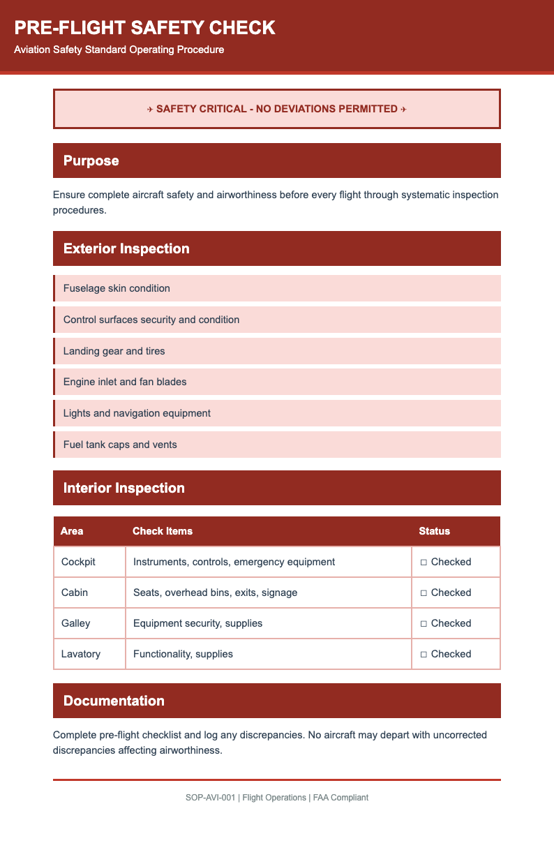 Aviation safety process sop